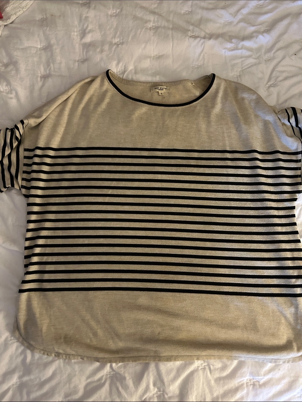 Striped Short Sleeve Knit Top in Cream and Black